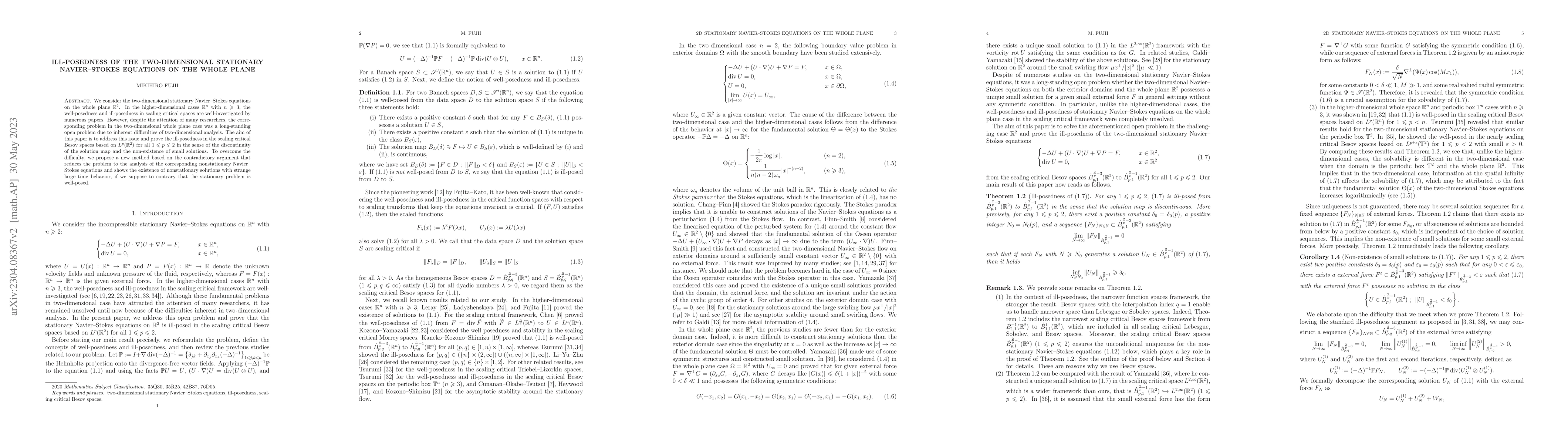 Thumbnail for Ill-posedness of the two-dimensional stationary Navier--Stokes equations
  on the whole plane