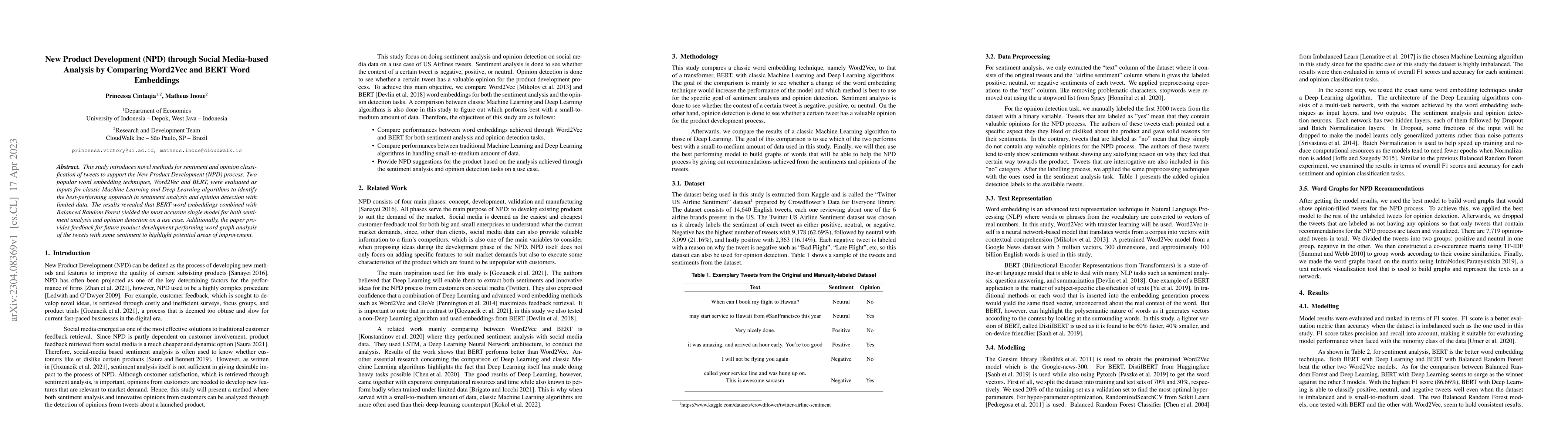 Thumbnail for New Product Development (NPD) through Social Media-based Analysis by
  Comparing Word2Vec and BERT Word Embeddings
