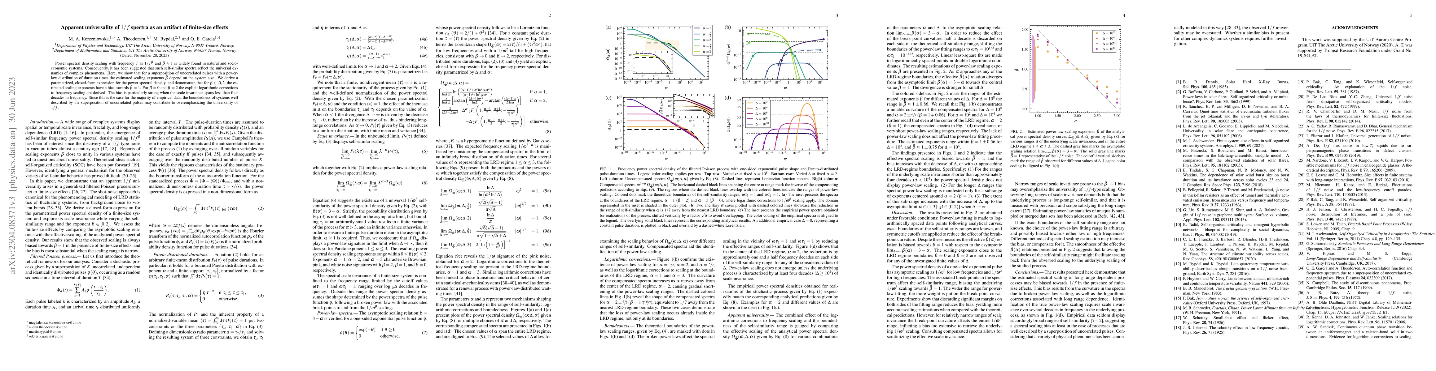 Thumbnail for Apparent universality of $1/f$ spectra as an artifact of finite-size
  effects