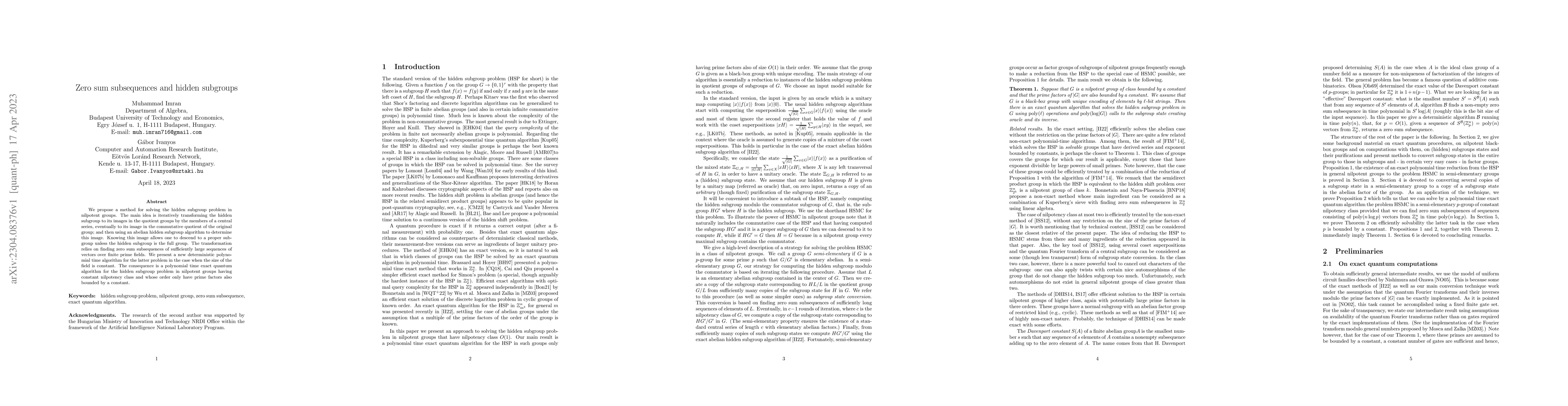 Thumbnail for Zero sum subsequences and hidden subgroups