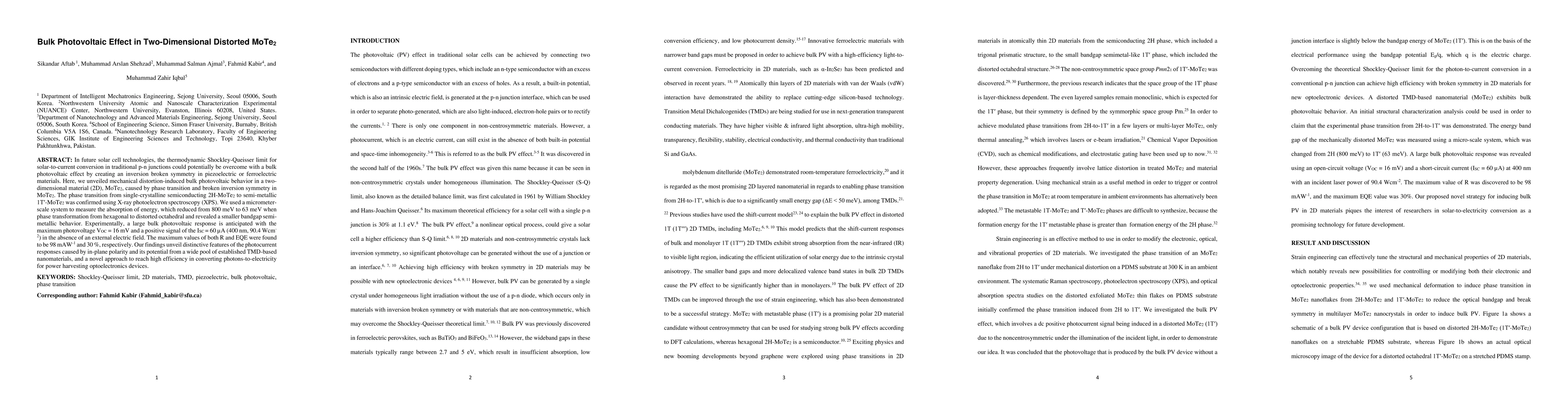 Thumbnail for Bulk Photovoltaic Effect in Two-Dimensional Distorted MoTe2