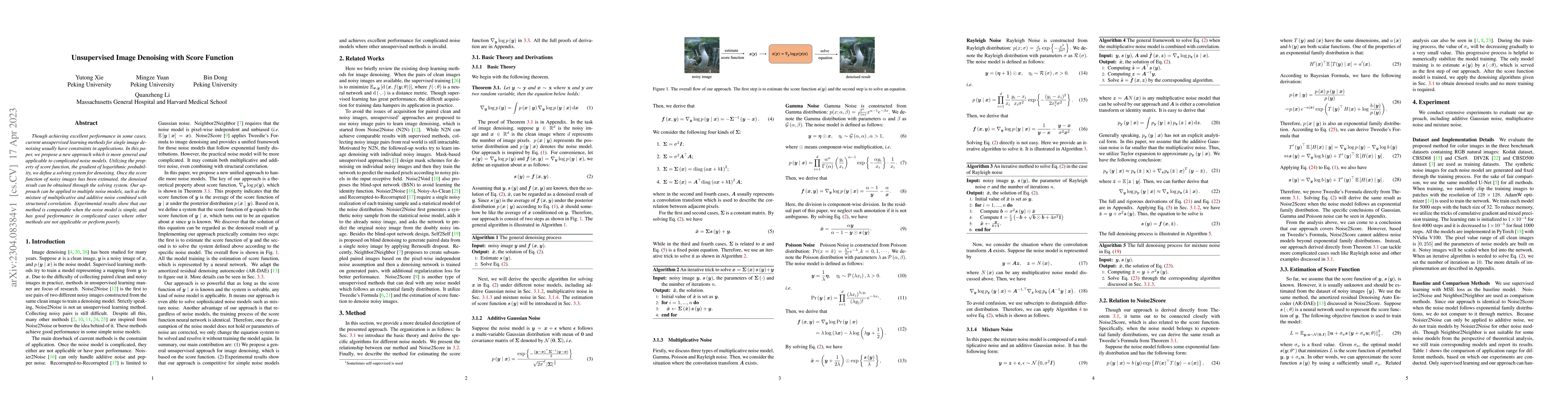 Thumbnail for Unsupervised Image Denoising with Score Function