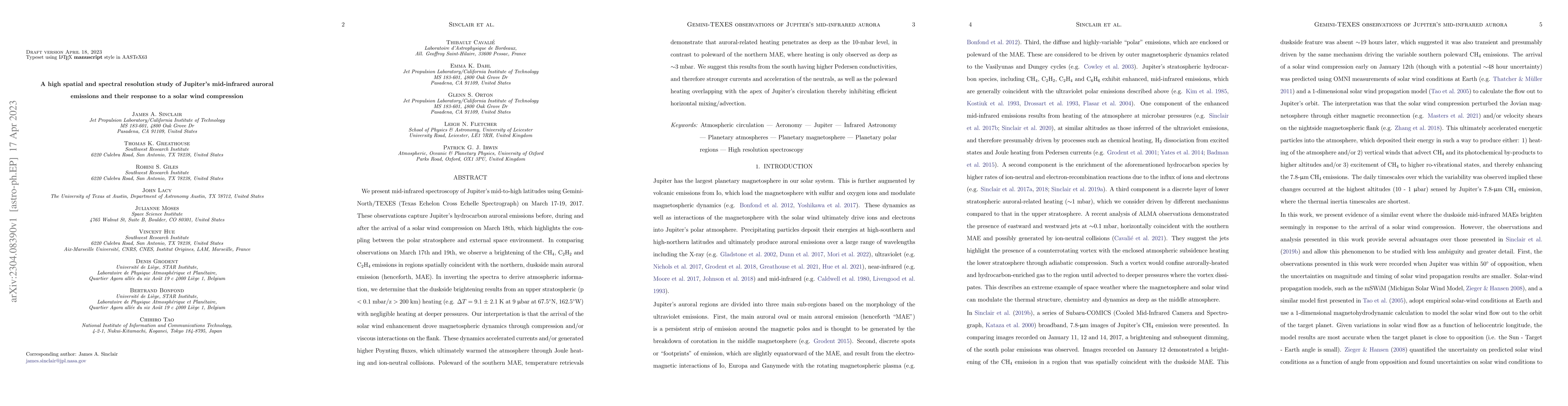 Thumbnail for A high spatial and spectral resolution study of Jupiter's mid-infrared
  auroral emissions and their response to a solar wind compression