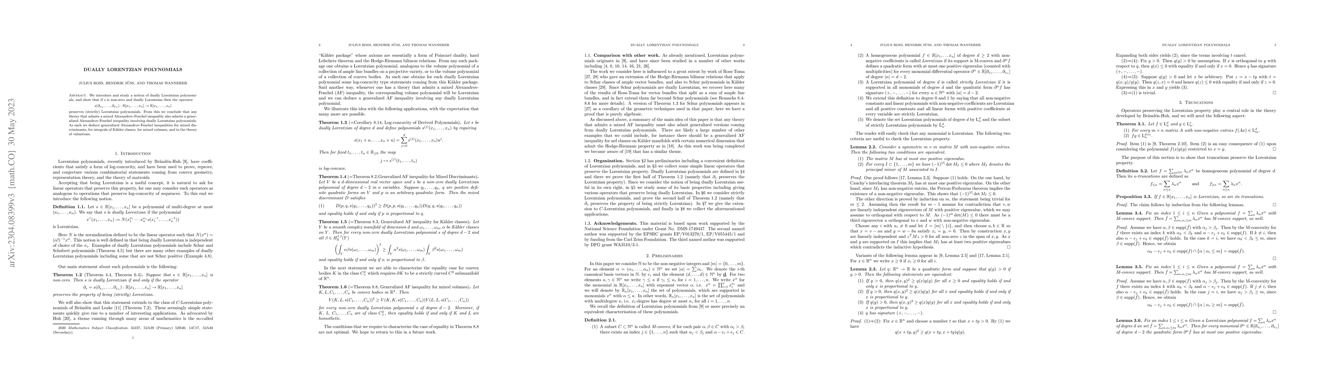 Thumbnail for Dually Lorentzian Polynomials