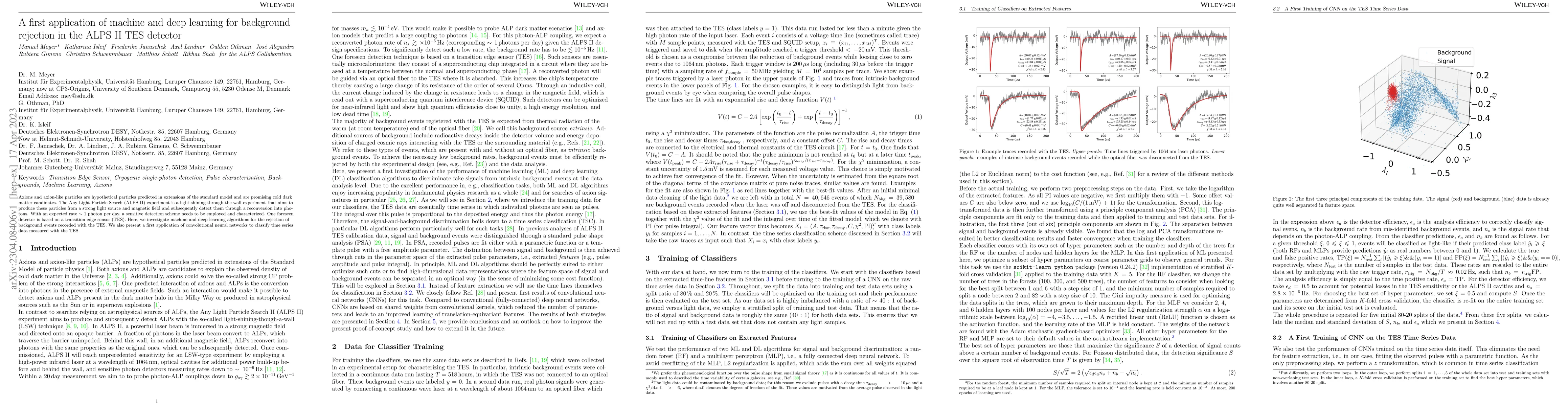 Thumbnail for A first application of machine and deep learning for background
  rejection in the ALPS II TES detector