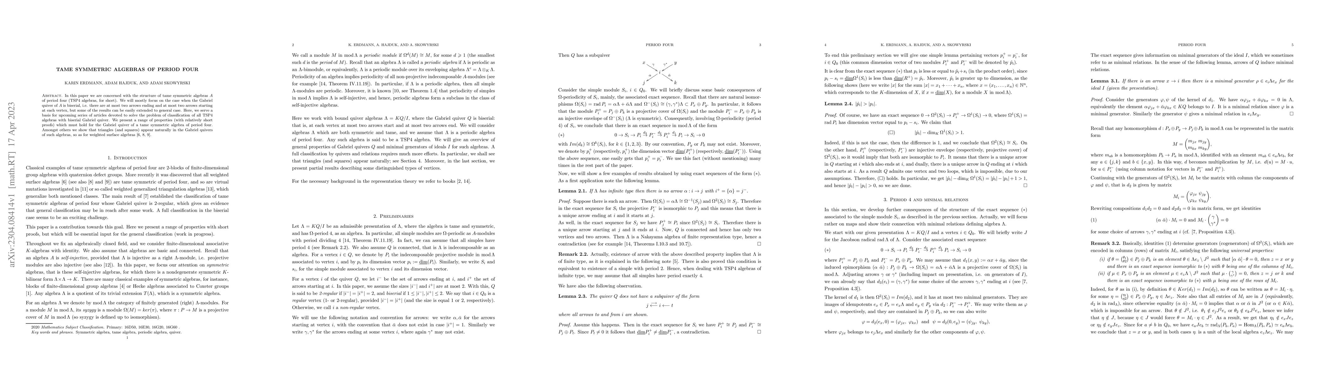 Thumbnail for Tame symmetric algebras of period four