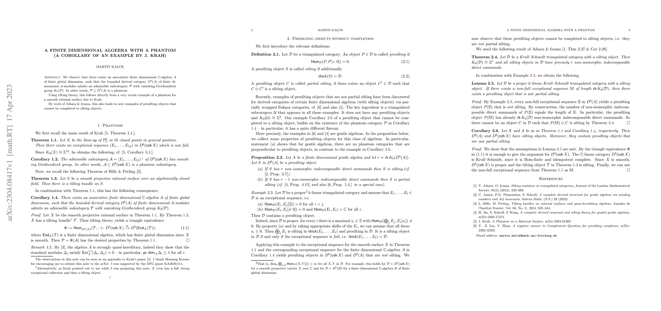 Thumbnail for A finite dimensional algebra with a phantom (a corollary of an example
  by J. Krah)