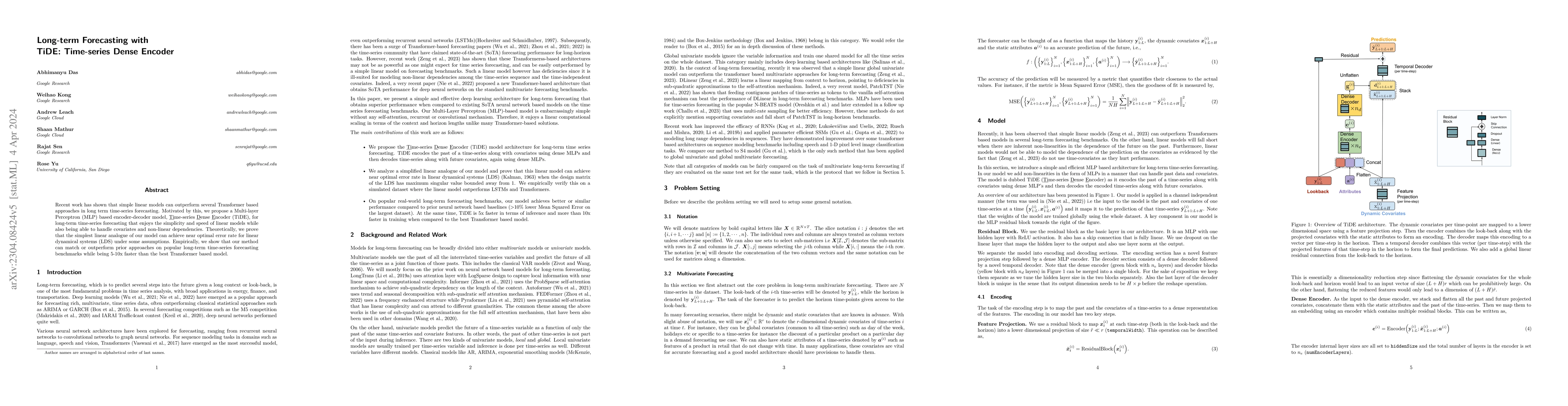 Thumbnail for Long-term Forecasting with TiDE: Time-series Dense Encoder