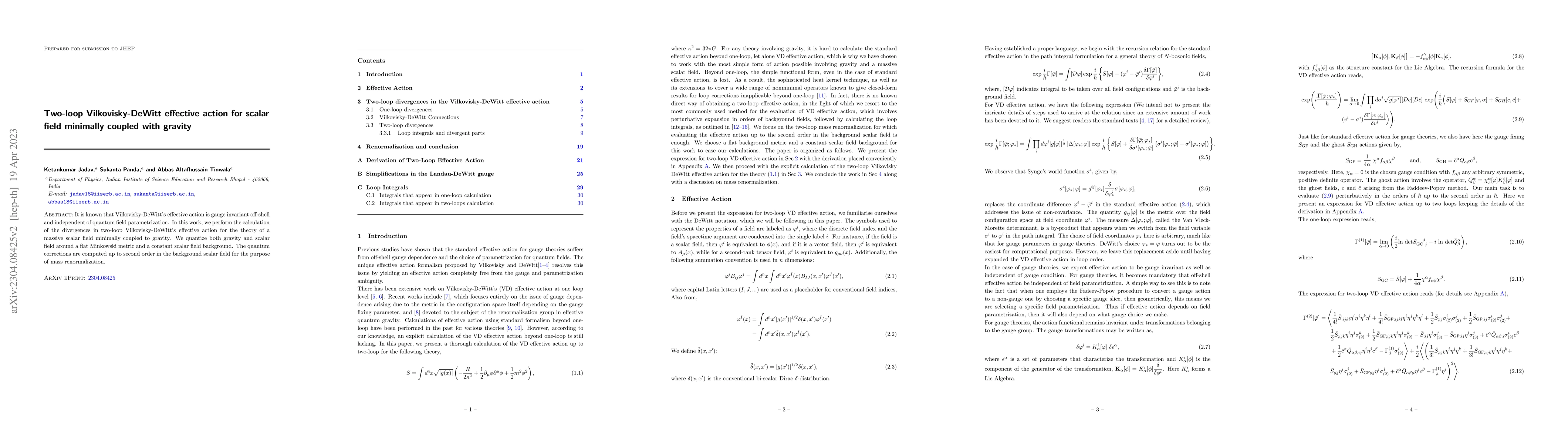 Thumbnail for Two-loop Vilkovisky-DeWitt effective action for scalar field minimally
  coupled with gravity