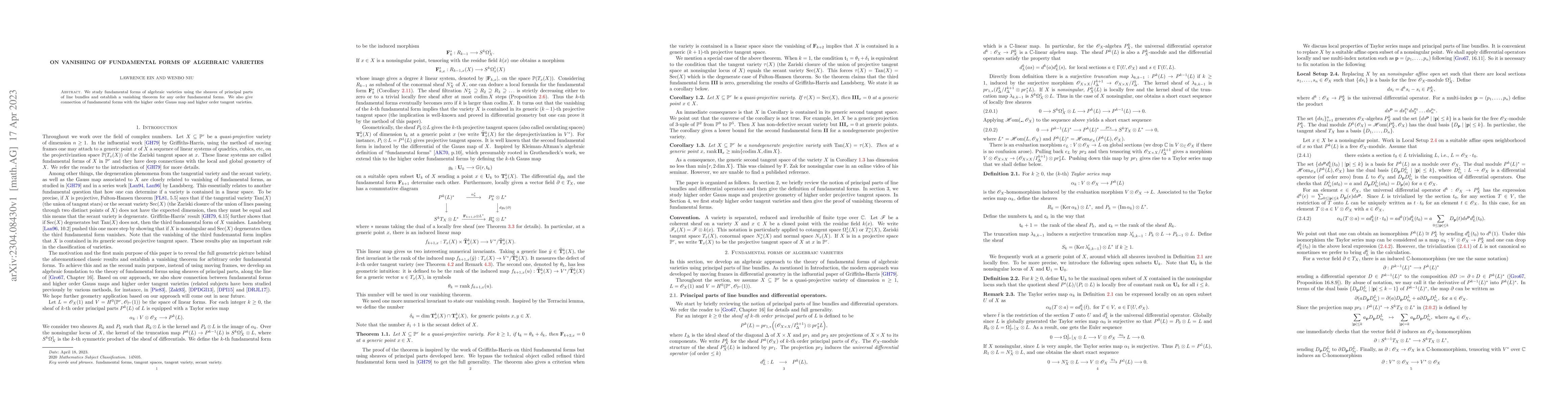 Thumbnail for On vanishing of fundamental forms of algebraic varieties