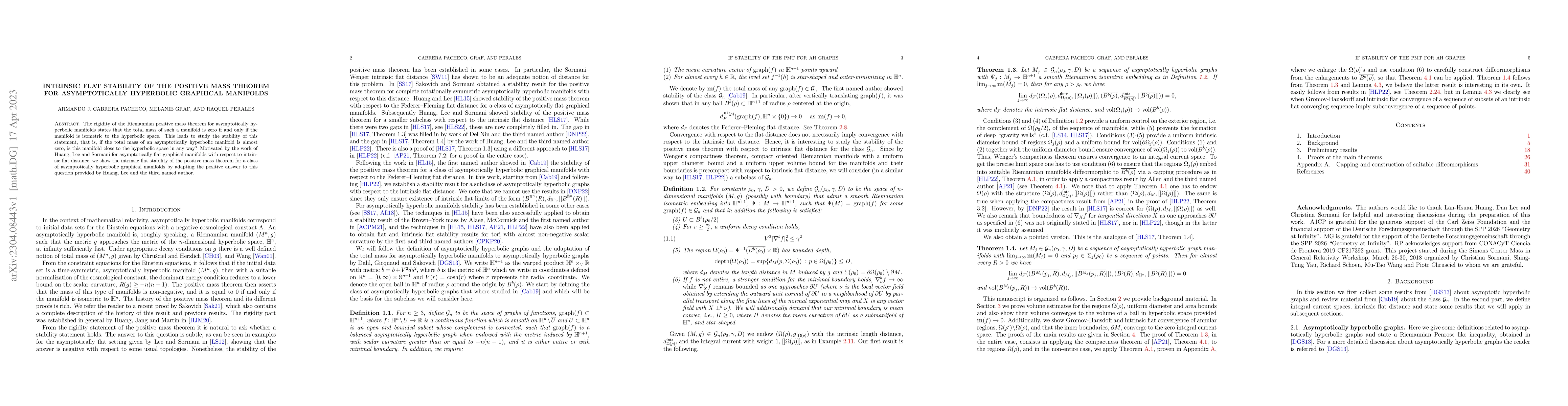 Thumbnail for Intrinsic flat stability of the positive mass theorem for asymptotically
  hyperbolic graphical manifolds