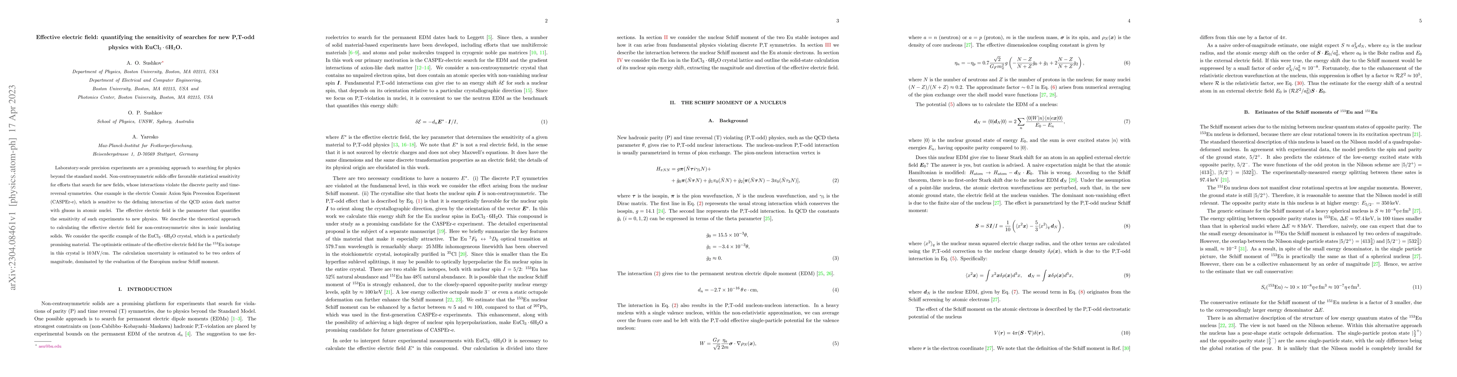 Thumbnail for Effective electric field: quantifying the sensitivity of searches for
  new P,T-odd physics with EuCl$_3\cdot$6H$_2$O