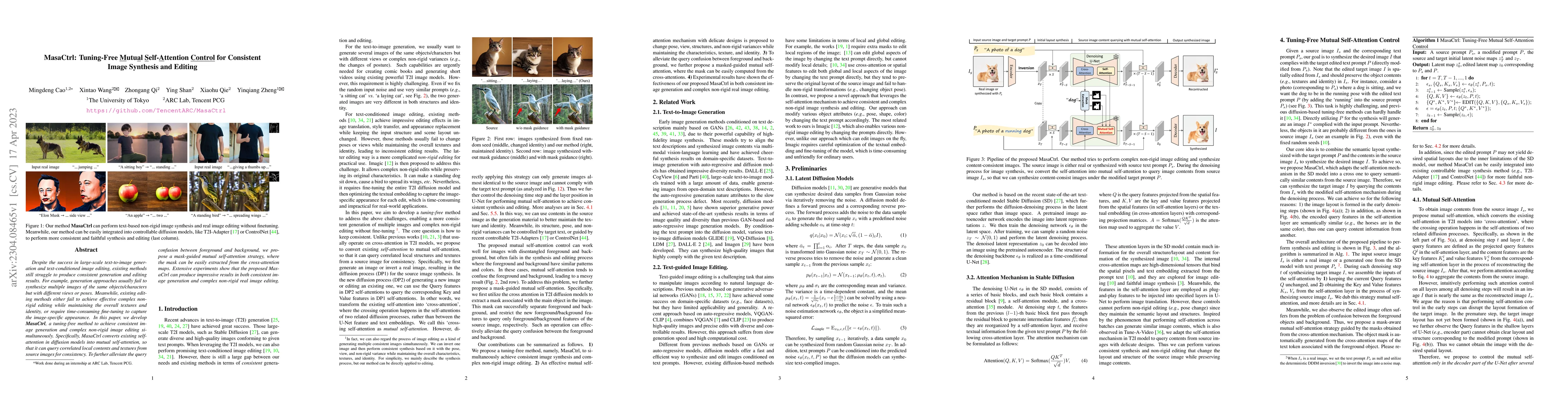 Thumbnail for MasaCtrl: Tuning-Free Mutual Self-Attention Control for Consistent Image
  Synthesis and Editing