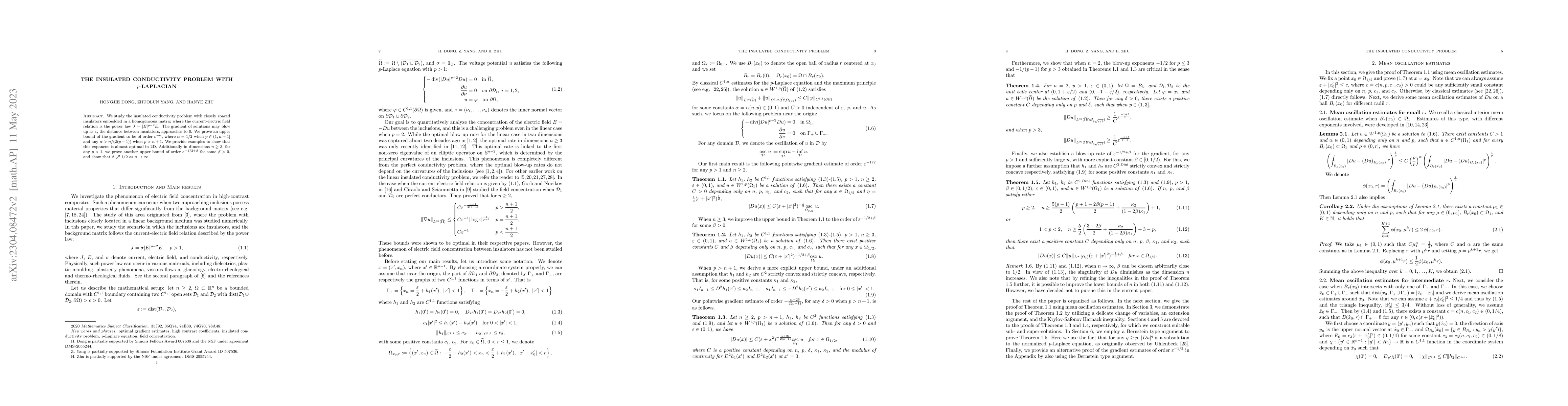 Thumbnail for The insulated conductivity problem with $p$-Laplacian
