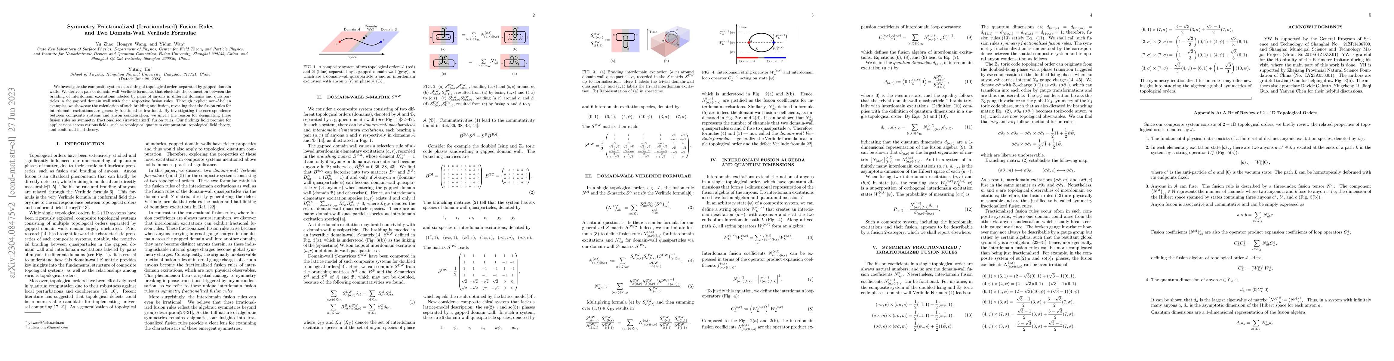 Thumbnail for Symmetry Fractionalized (Irrationalized) Fusion Rules and Two
  Domain-Wall Verlinde Formulae