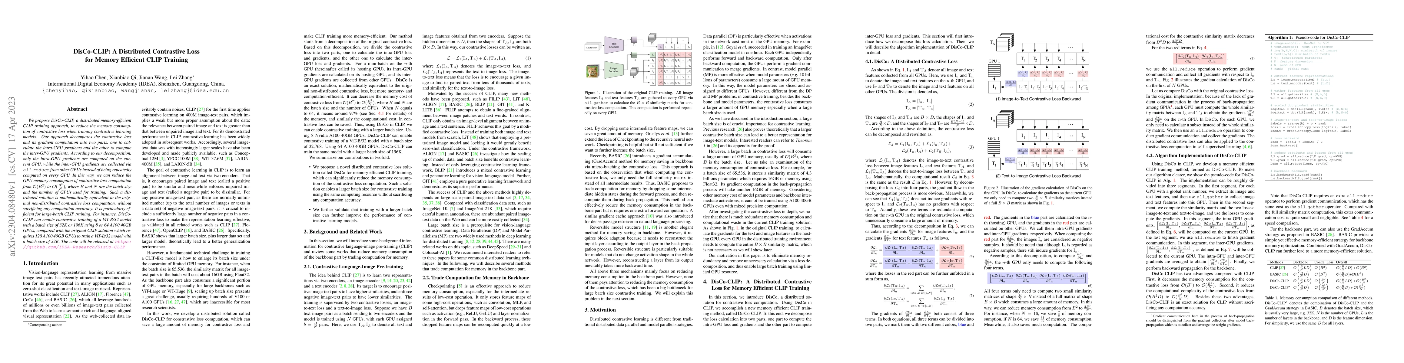 Thumbnail for DisCo-CLIP: A Distributed Contrastive Loss for Memory Efficient CLIP
  Training