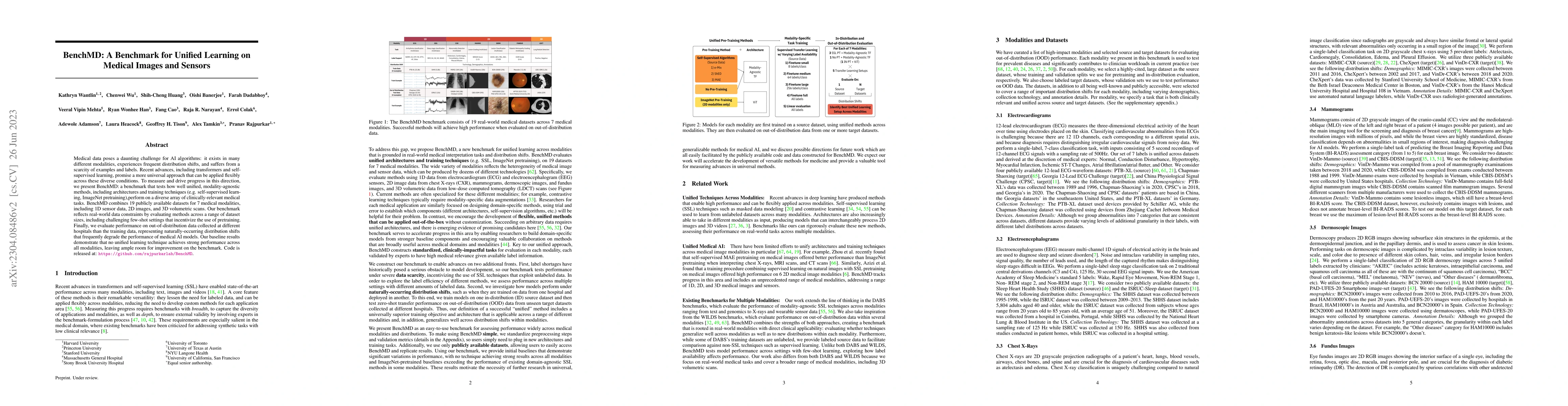 Thumbnail for BenchMD: A Benchmark for Unified Learning on Medical Images and Sensors