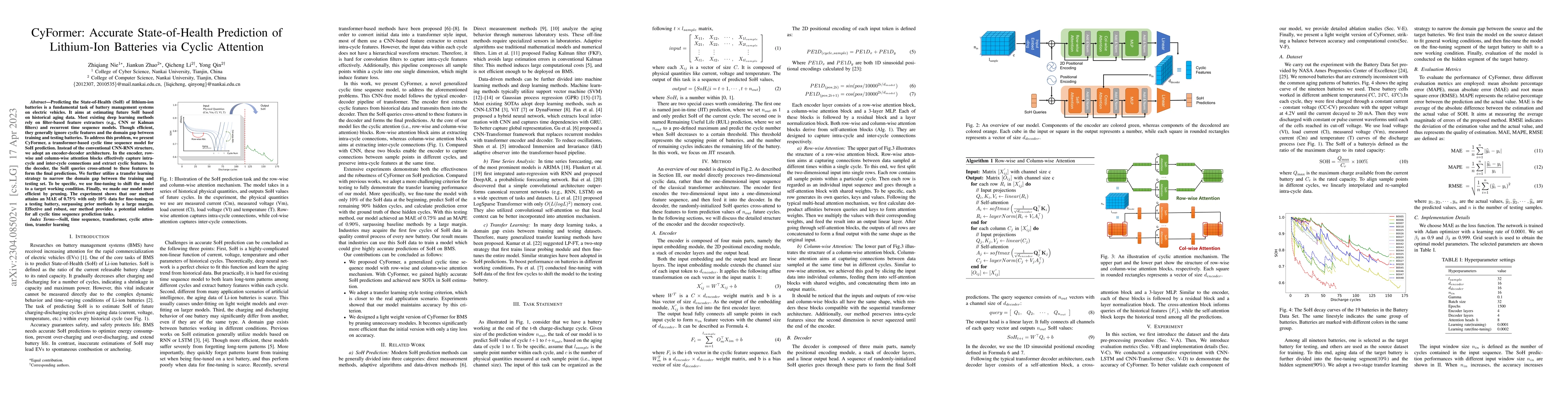 Thumbnail for CyFormer: Accurate State-of-Health Prediction of Lithium-Ion Batteries
  via Cyclic Attention