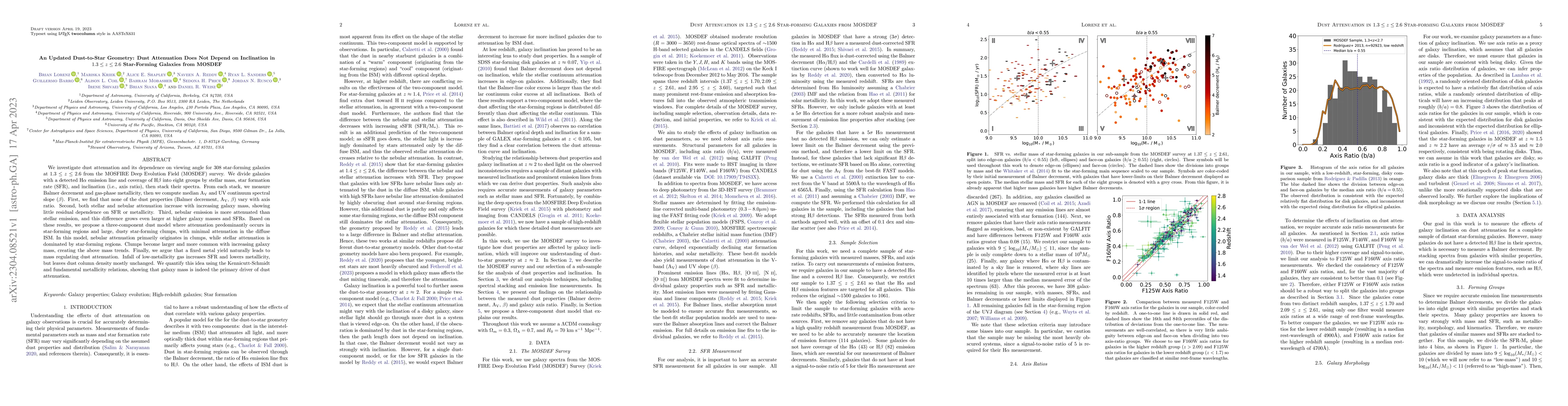 Thumbnail for An Updated Dust-to-Star Geometry: Dust Attenuation Does Not Depend on
  Inclination in $1.3\leq z\leq 2.6$ Star-Forming Galaxies from MOSDEF