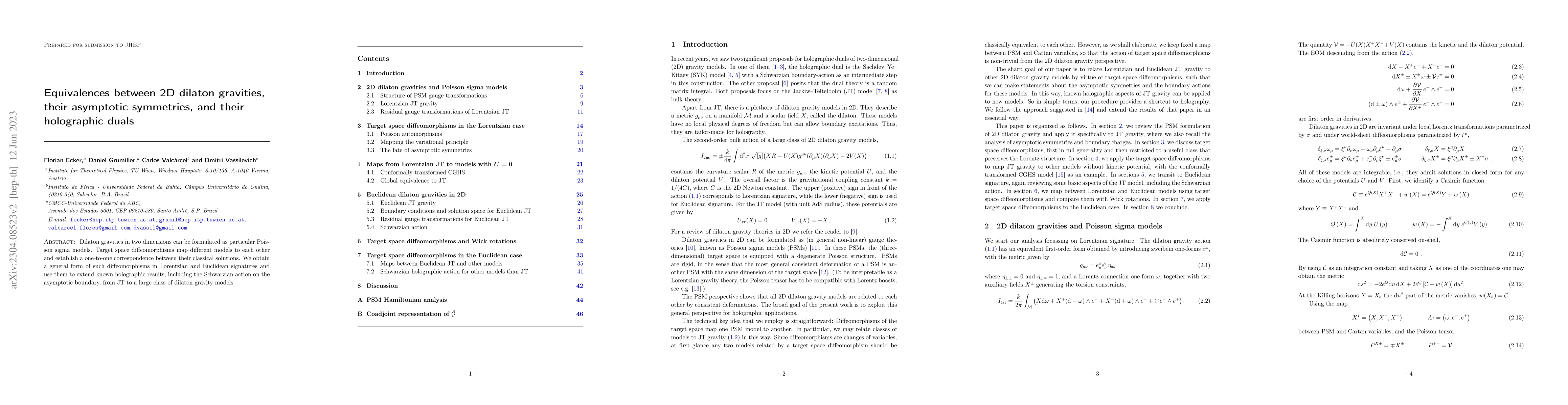 Thumbnail for Equivalences between 2D dilaton gravities, their asymptotic symmetries,
  and their holographic duals