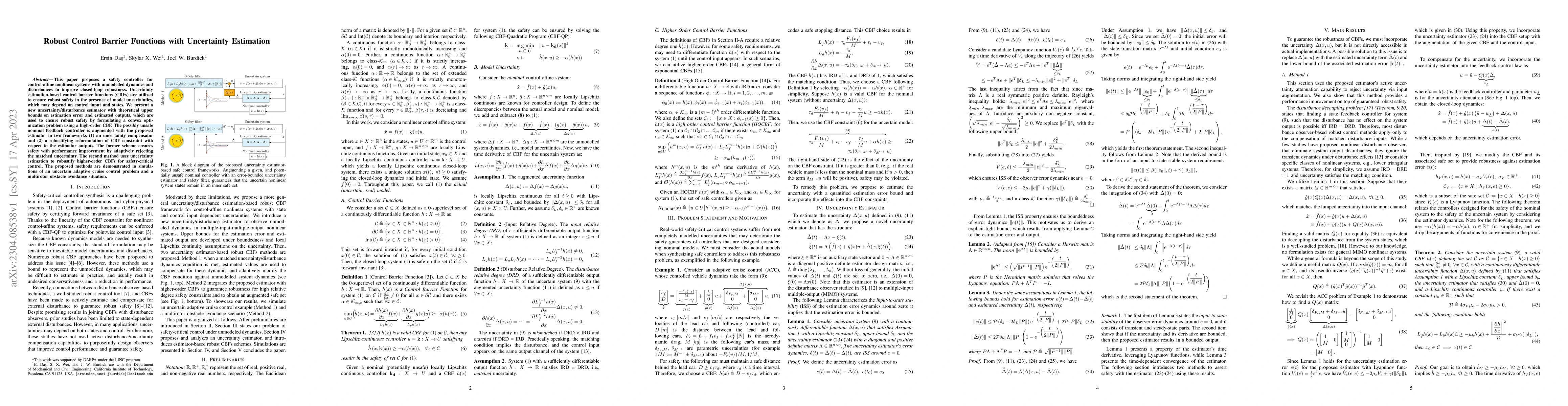Thumbnail for Robust Control Barrier Functions with Uncertainty Estimation