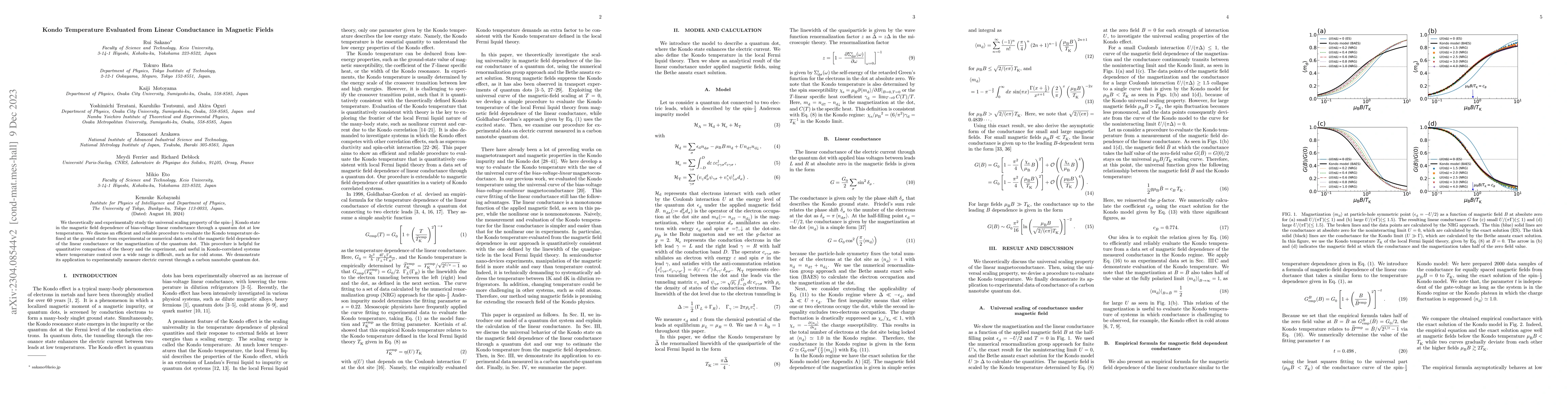 Thumbnail for Kondo Temperature Evaluated from Linear Conductance in Magnetic Fields