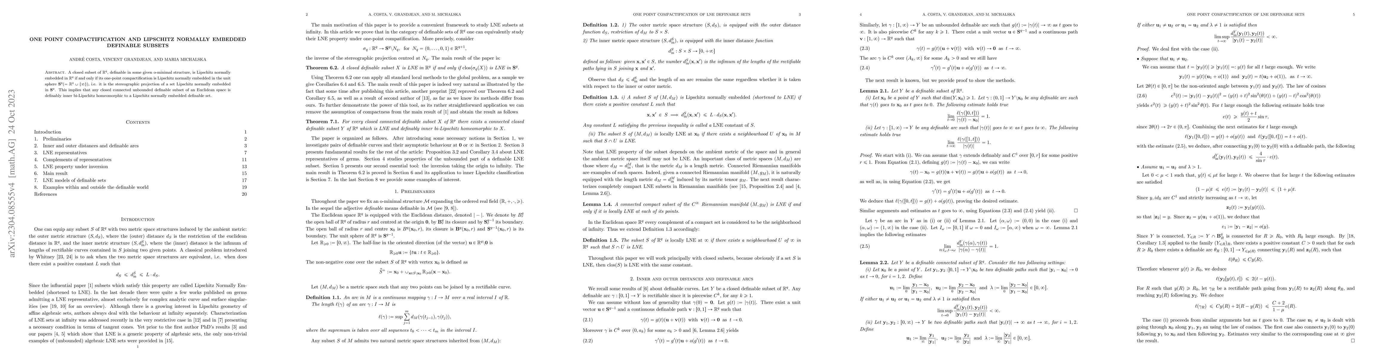 Thumbnail for One point compactification and Lipschitz normally embedded definable
  subsets