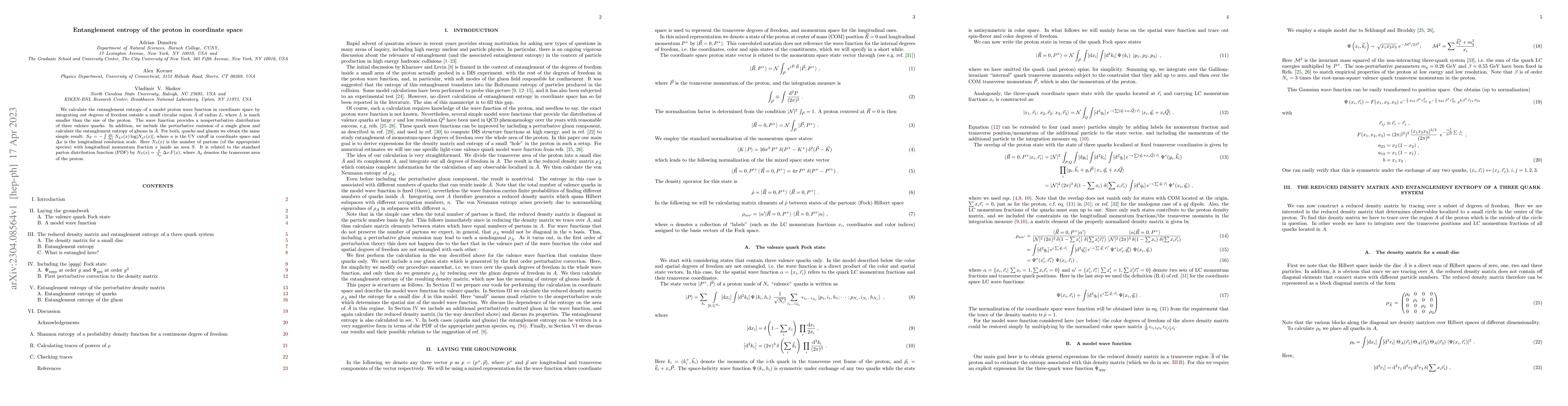 Thumbnail for Entanglement entropy of the proton in coordinate space