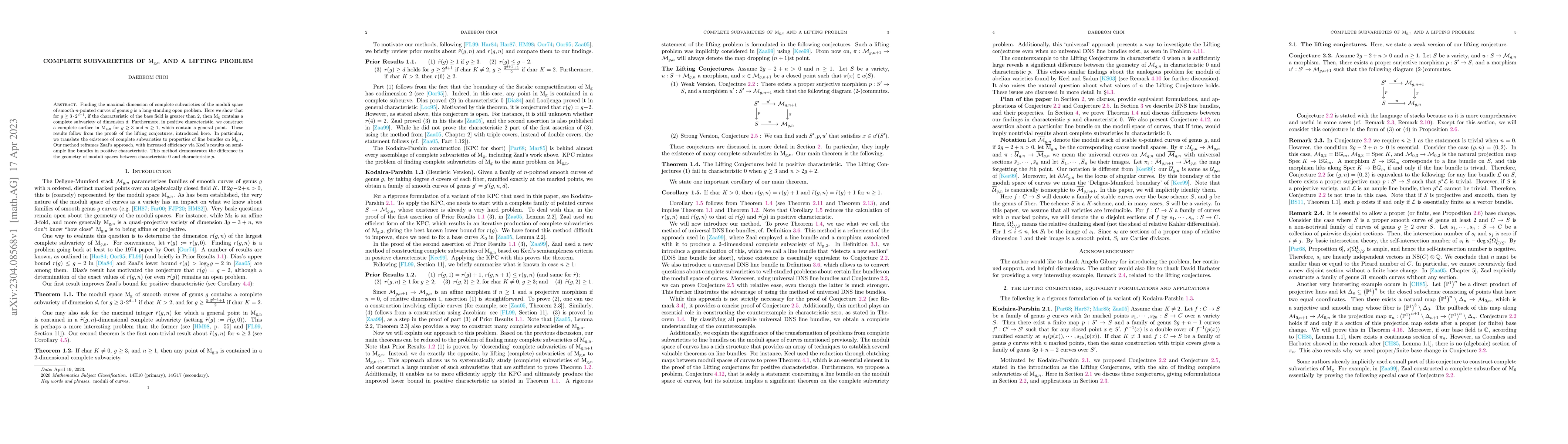 Thumbnail for Complete Subvarieties of $\rm{M}_{g,n}$ and a Lifting Problem