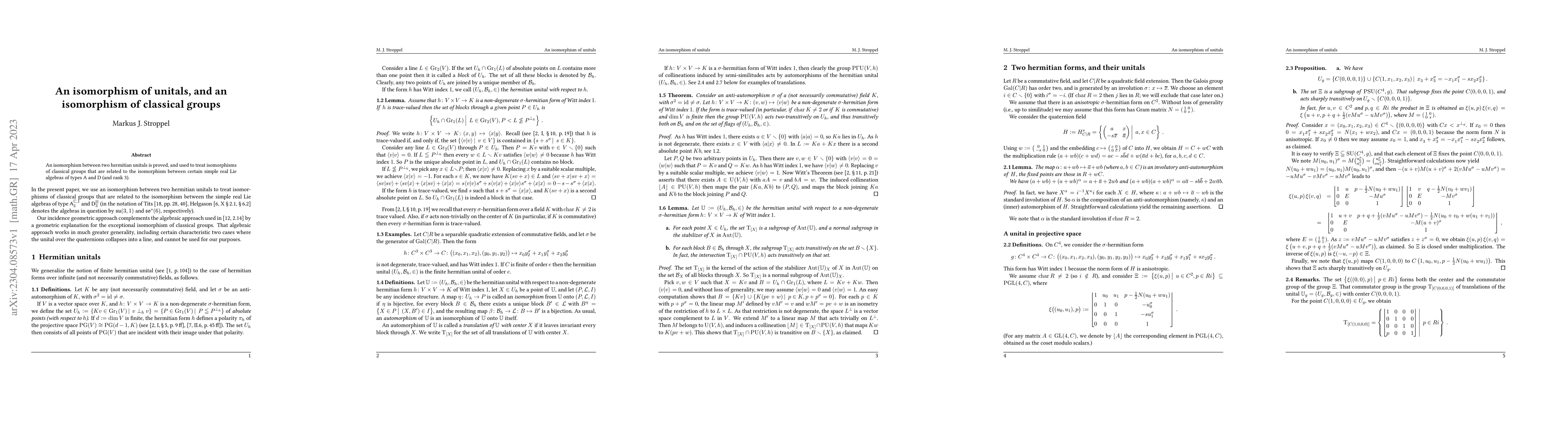 Thumbnail for An isomorphism of unitals, and an isomorphism of classical groups