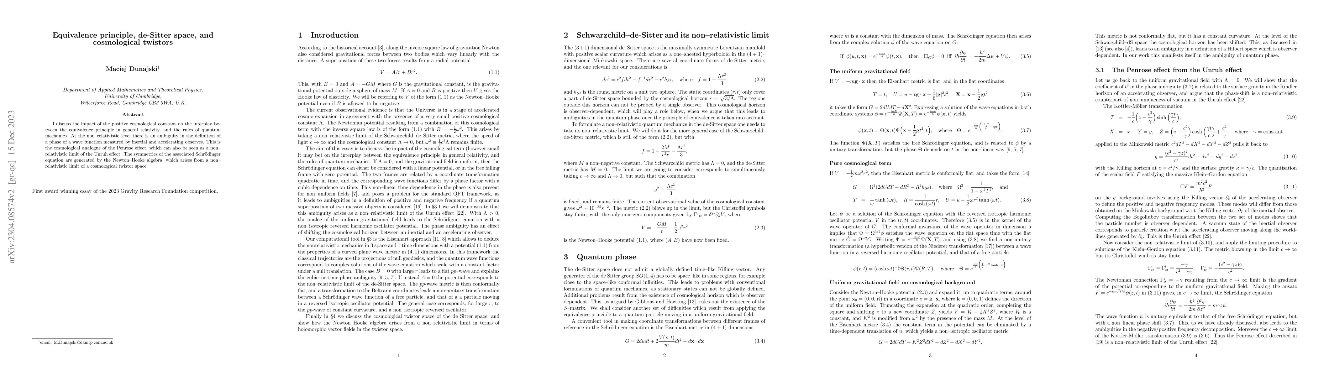 Thumbnail for Equivalence principle, de-Sitter space, and cosmological twistors