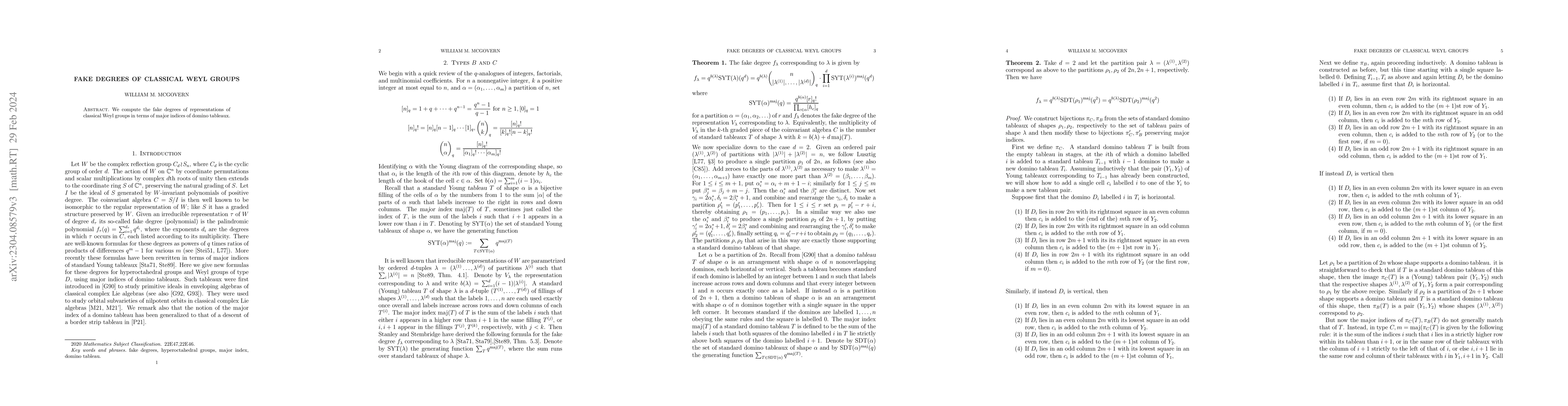 Thumbnail for Fake degrees of classical Weyl groups