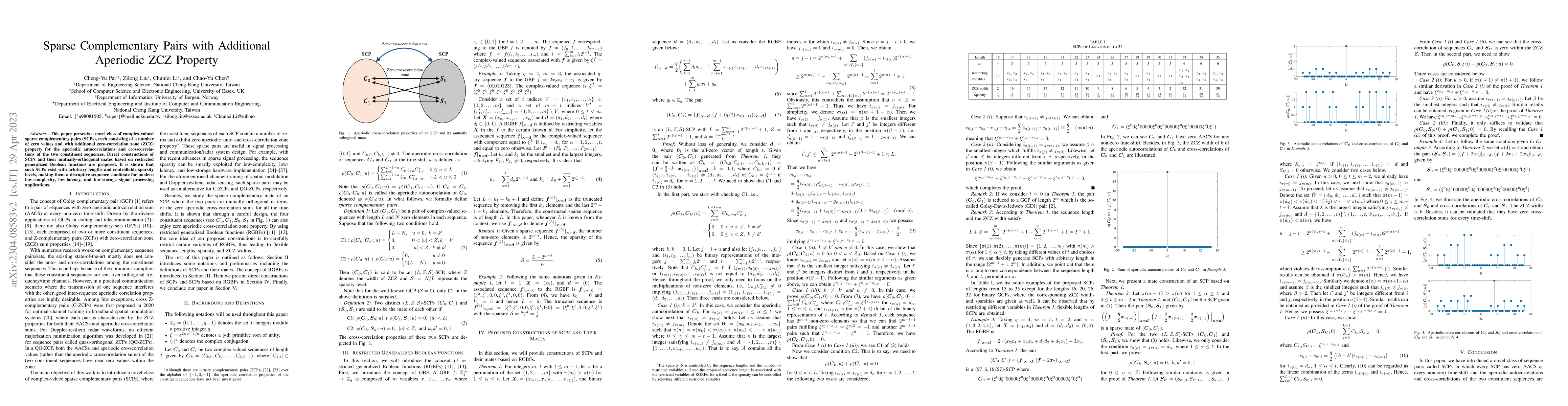 Thumbnail for Sparse Complementary Pairs with Additional Aperiodic ZCZ Property