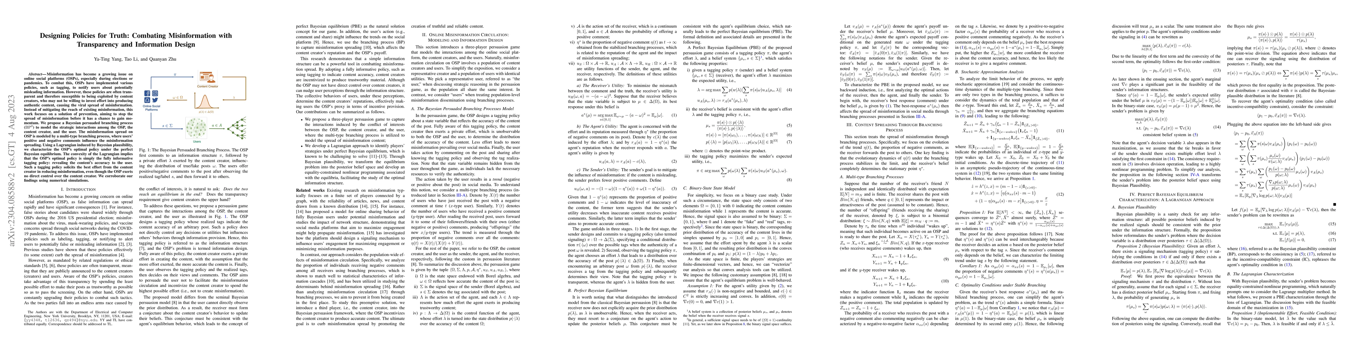 Thumbnail for Designing Policies for Truth: Combating Misinformation with Transparency
  and Information Design