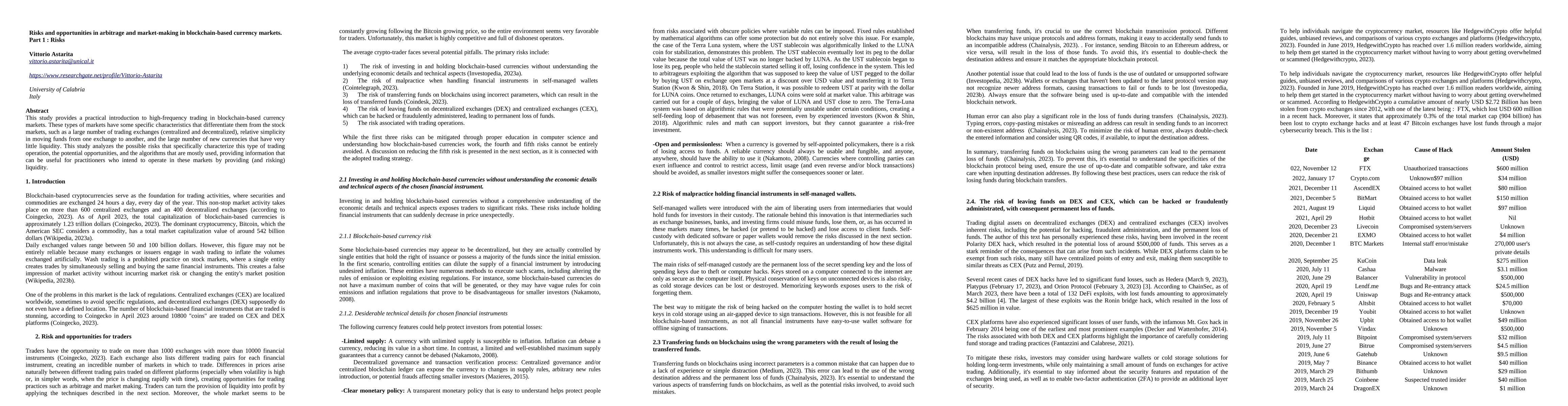 Thumbnail for Risks and opportunities in arbitrage and market-making in
  blockchain-based currency markets. Part 1 : Risks