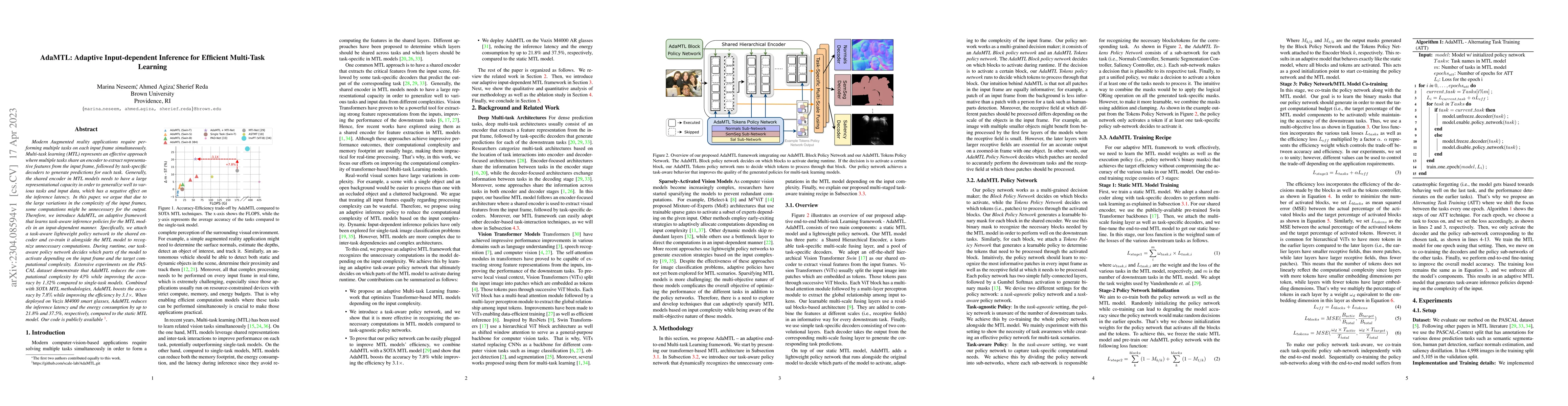 Thumbnail for AdaMTL: Adaptive Input-dependent Inference for Efficient Multi-Task
  Learning