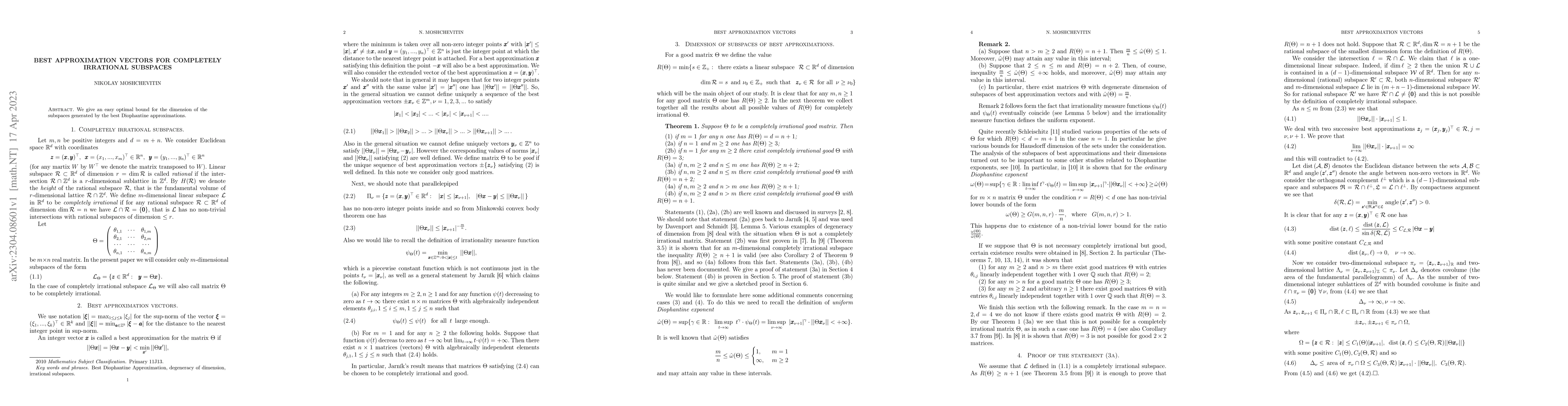 Thumbnail for Best approximation vectors for completely irrational subspaces