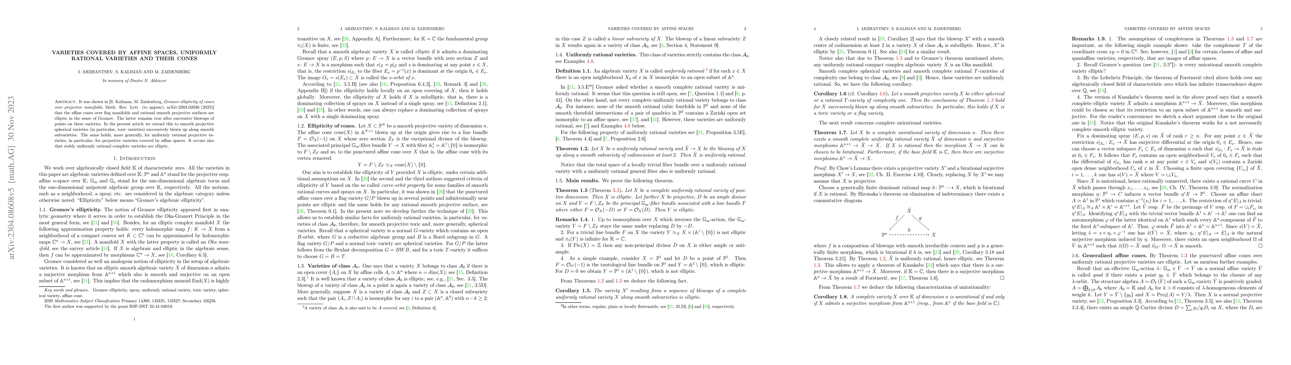 Thumbnail for Varieties covered by affine spaces, uniformly rational varieties and
  their cones