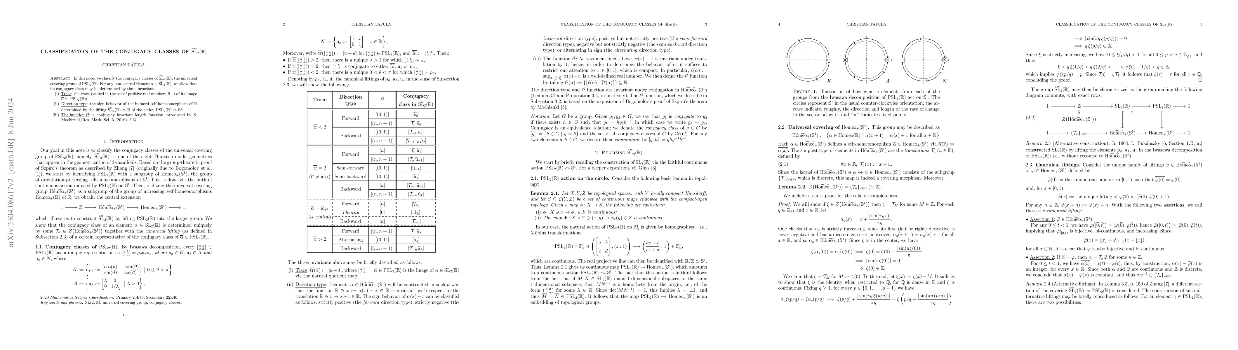 Thumbnail for Classification of the conjugacy classes of
  $\widetilde{\mathrm{SL}}(2,\mathbb{R})$