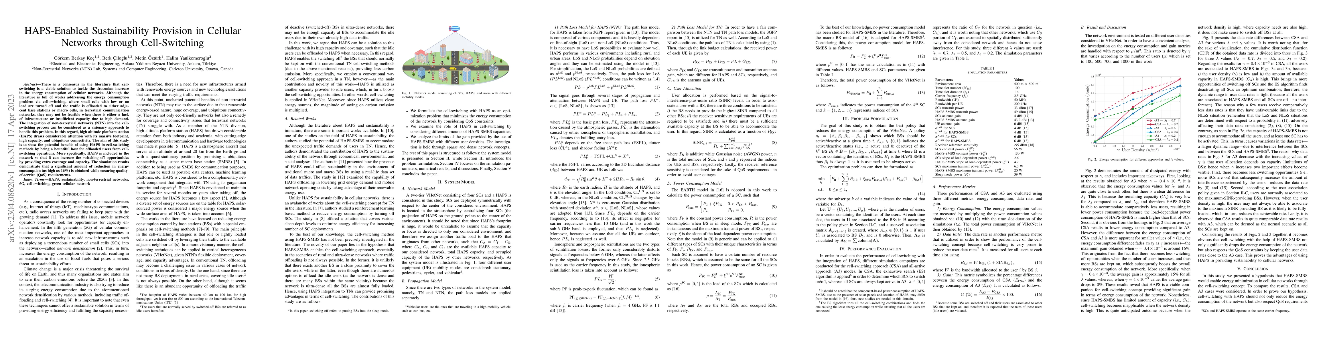 Thumbnail for HAPS-Enabled Sustainability Provision in Cellular Networks through
  Cell-Switching