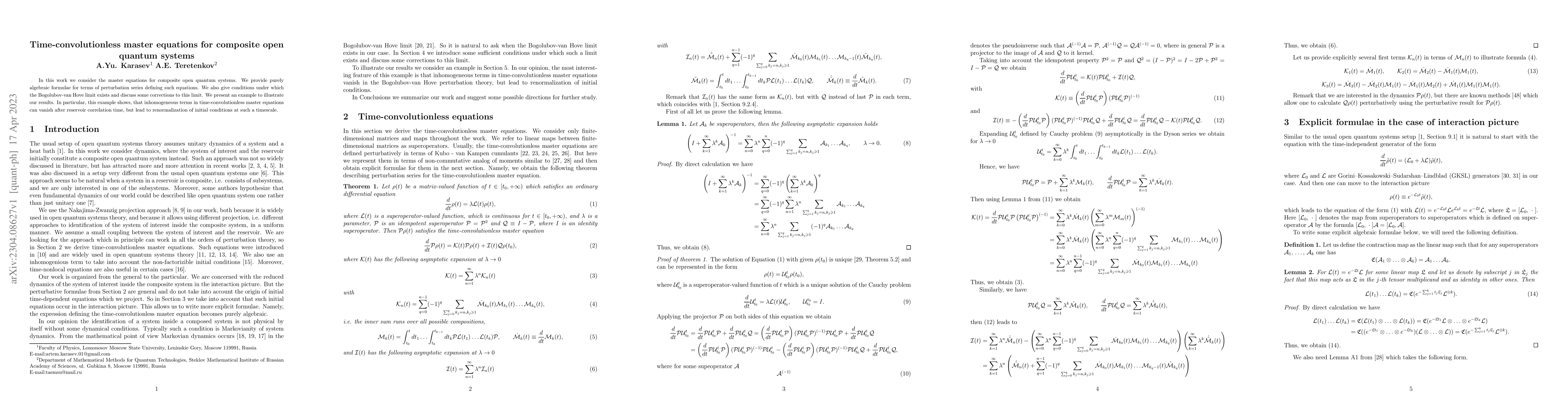 Thumbnail for Time-convolutionless master equations for composite open quantum systems