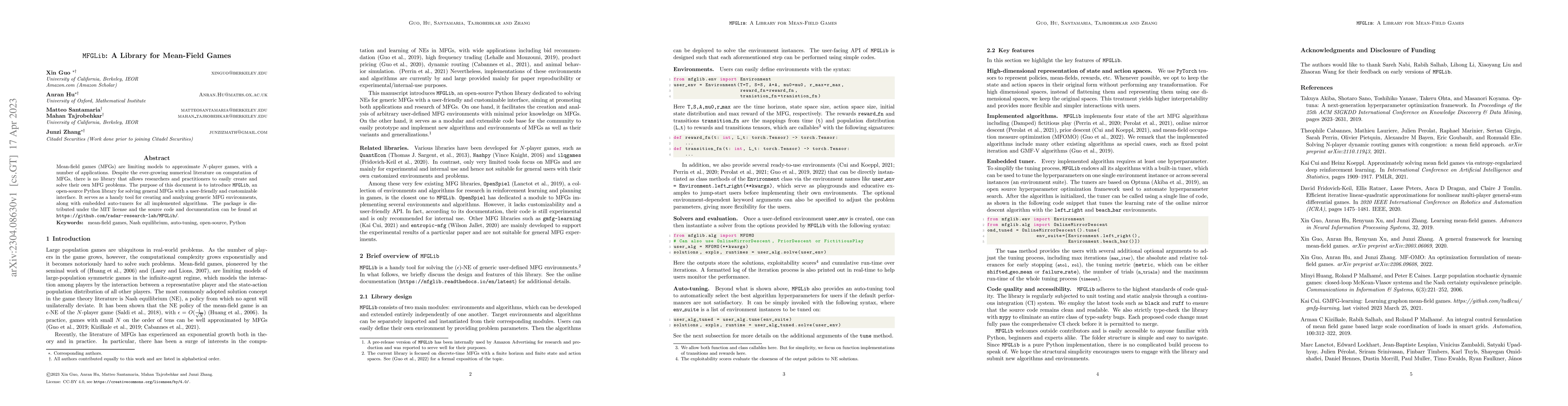 Thumbnail for MFGLib: A Library for Mean-Field Games
