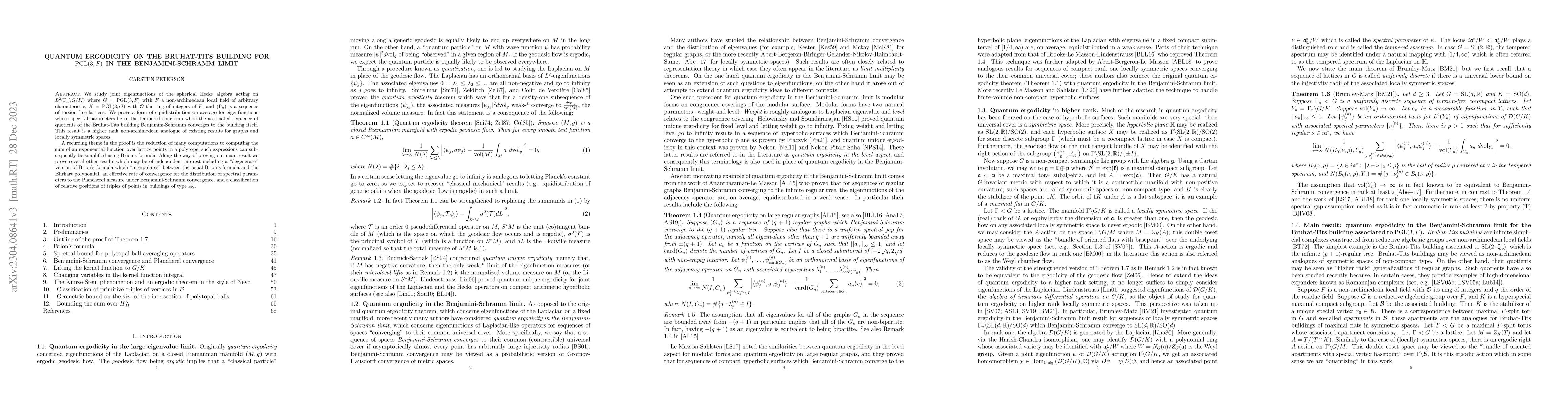Thumbnail for Quantum ergodicity on the Bruhat-Tits building for $\text{PGL}(3, F)$ in
  the Benjamini-Schramm limit