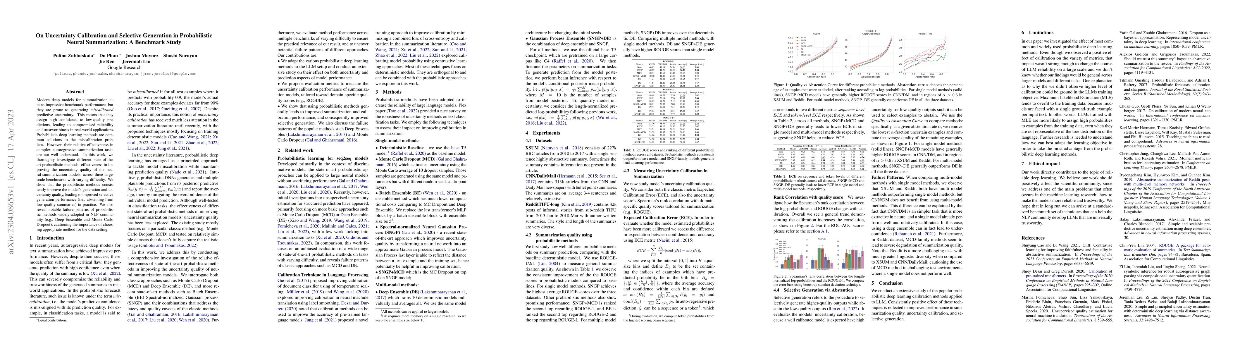 Thumbnail for On Uncertainty Calibration and Selective Generation in Probabilistic
  Neural Summarization: A Benchmark Study