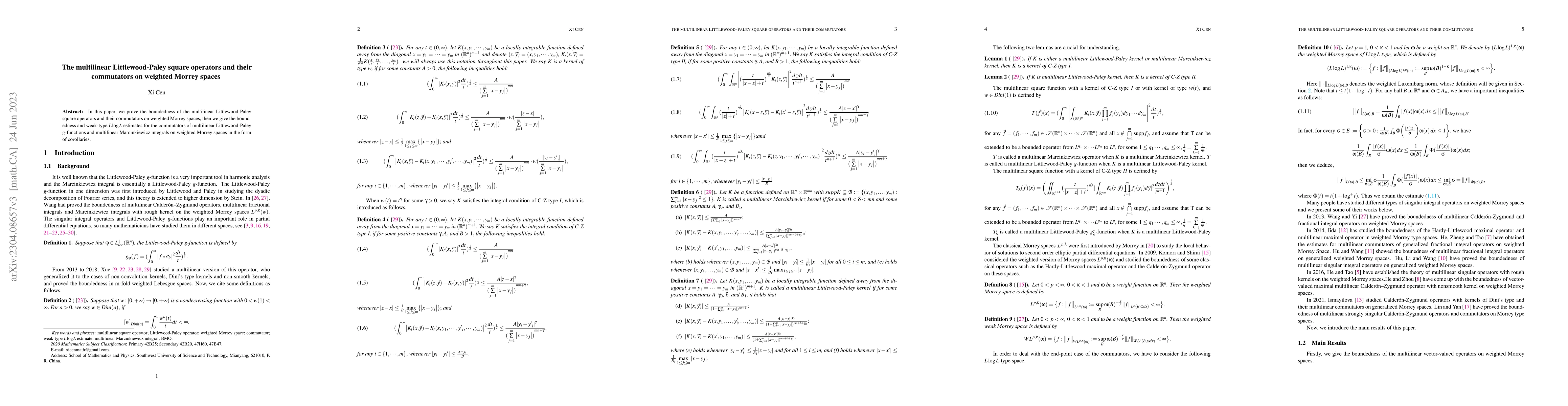 Thumbnail for The multilinear Littlewood-Paley square operators and their commutators
  on weighted Morrey spaces