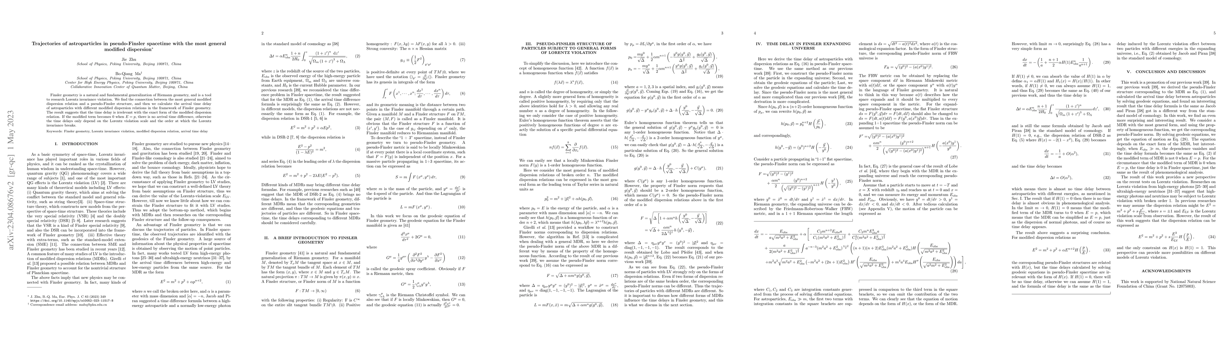 Thumbnail for Trajectories of astroparticles in pseudo-Finsler spacetime with the most
  general modified dispersion