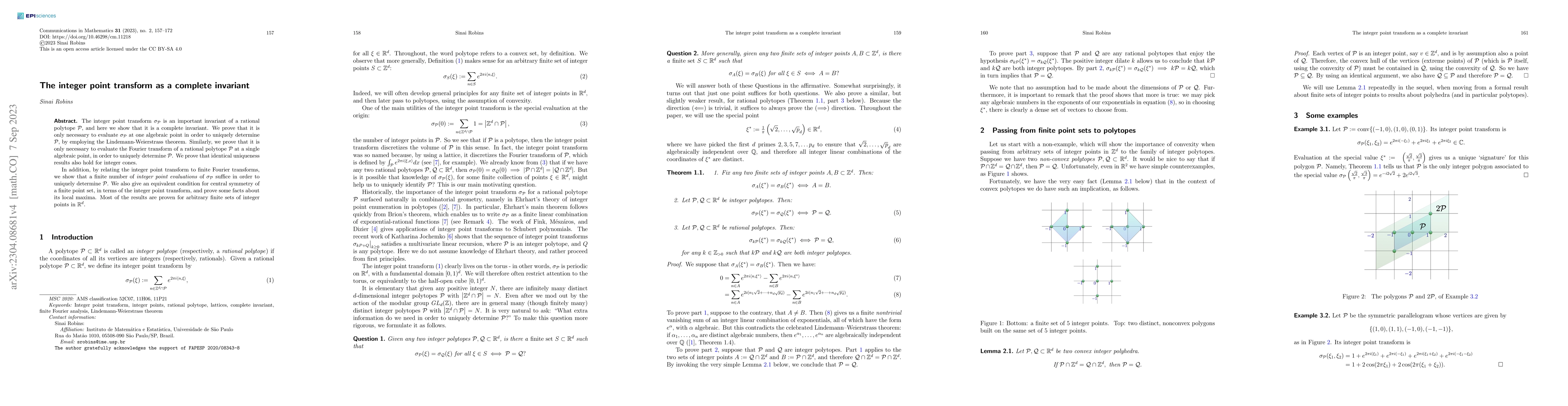 Thumbnail for The integer point transform as a complete invariant