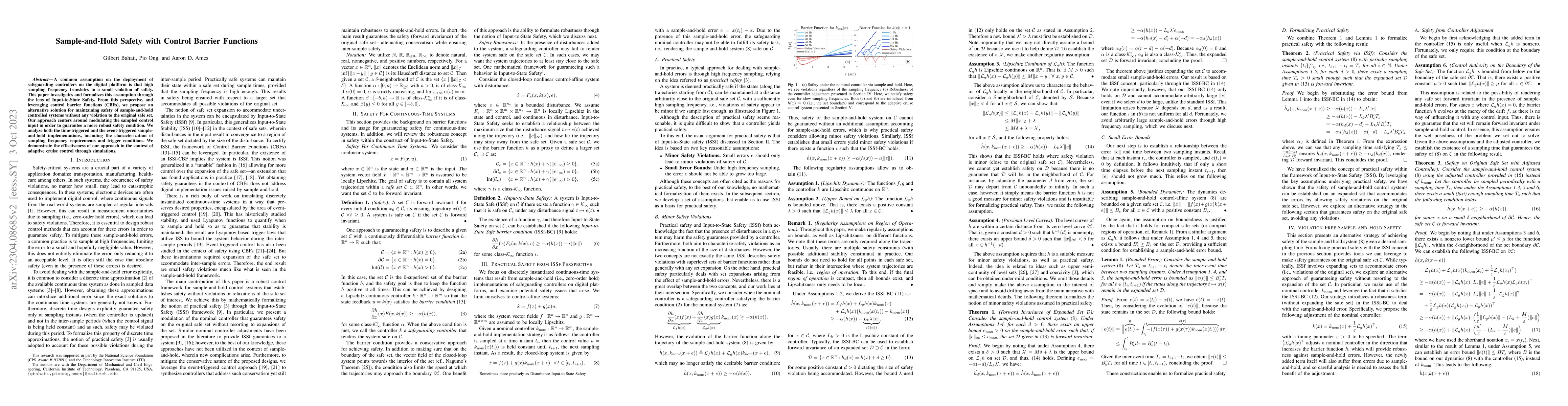 Thumbnail for Sample-and-Hold Safety with Control Barrier Functions