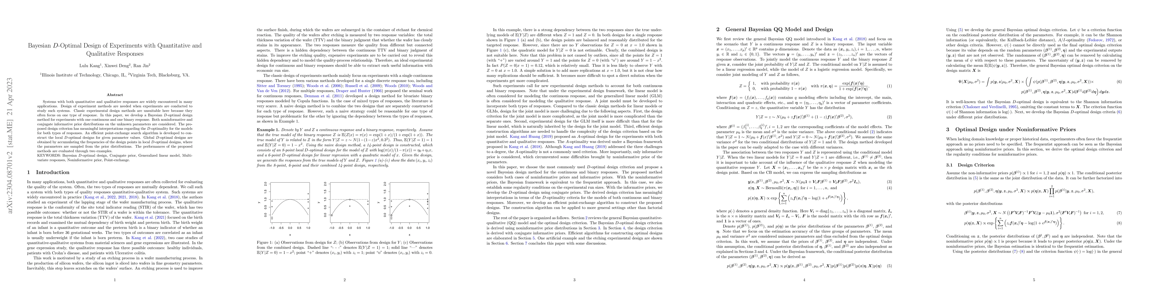 Thumbnail for Bayesian D-Optimal Design of Experiments with Quantitative and
  Qualitative Responses