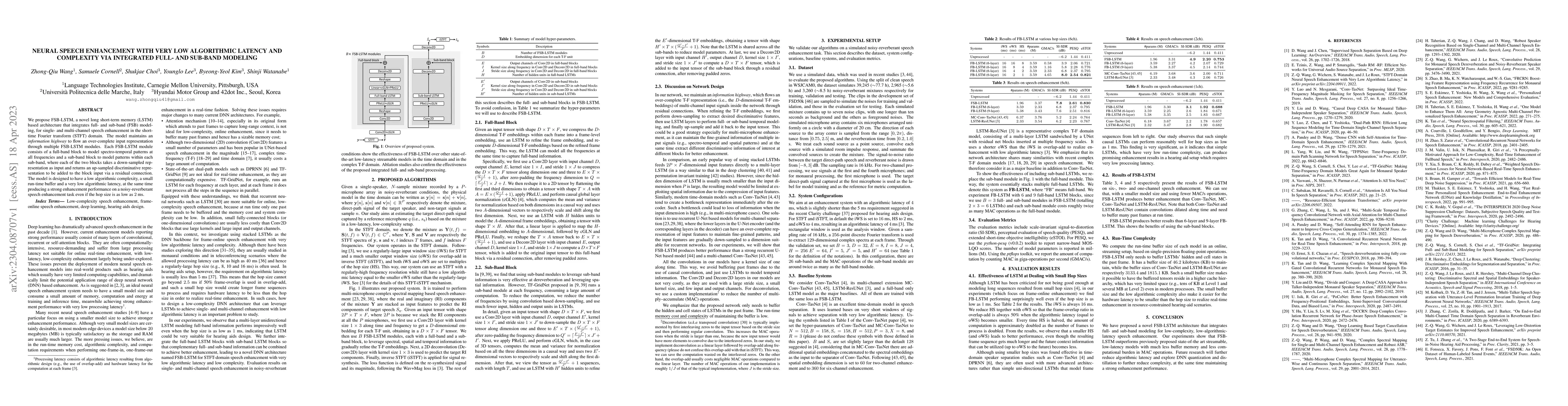 Thumbnail for Neural Speech Enhancement with Very Low Algorithmic Latency and
  Complexity via Integrated Full- and Sub-Band Modeling